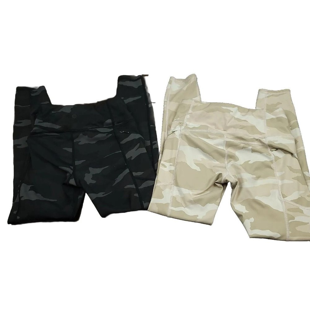 Lot of 2 Athleta Womens XS Camo Contender 7/8‎ Tights in Powerlift White & Black